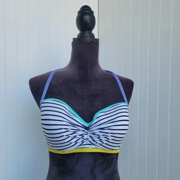 Victoria's Secret 32DDD Swim BIKINI Bandeau Black White Colorblock Striped 84Z - Picture 5 of 11